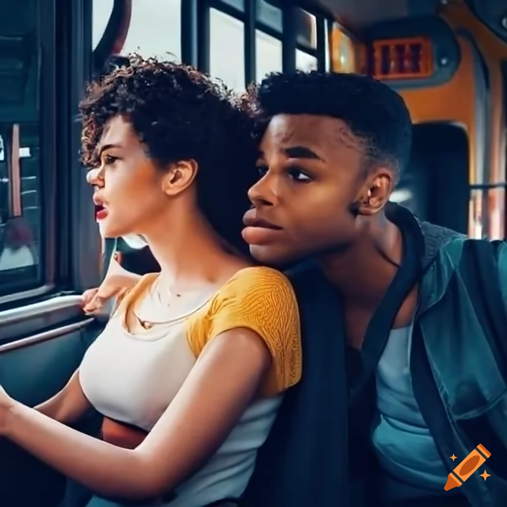 image of a man and woman talking on a bus