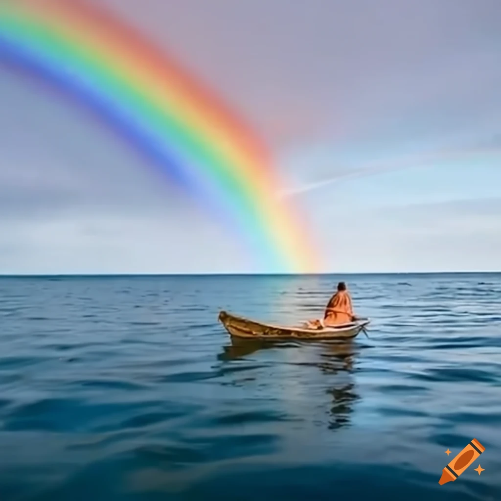 surreal image of a man and a whale at sea