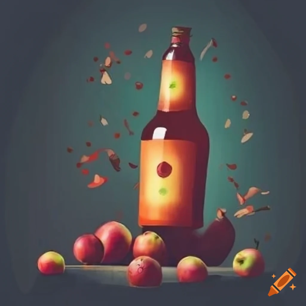 apple cider bottle label with man picking apples