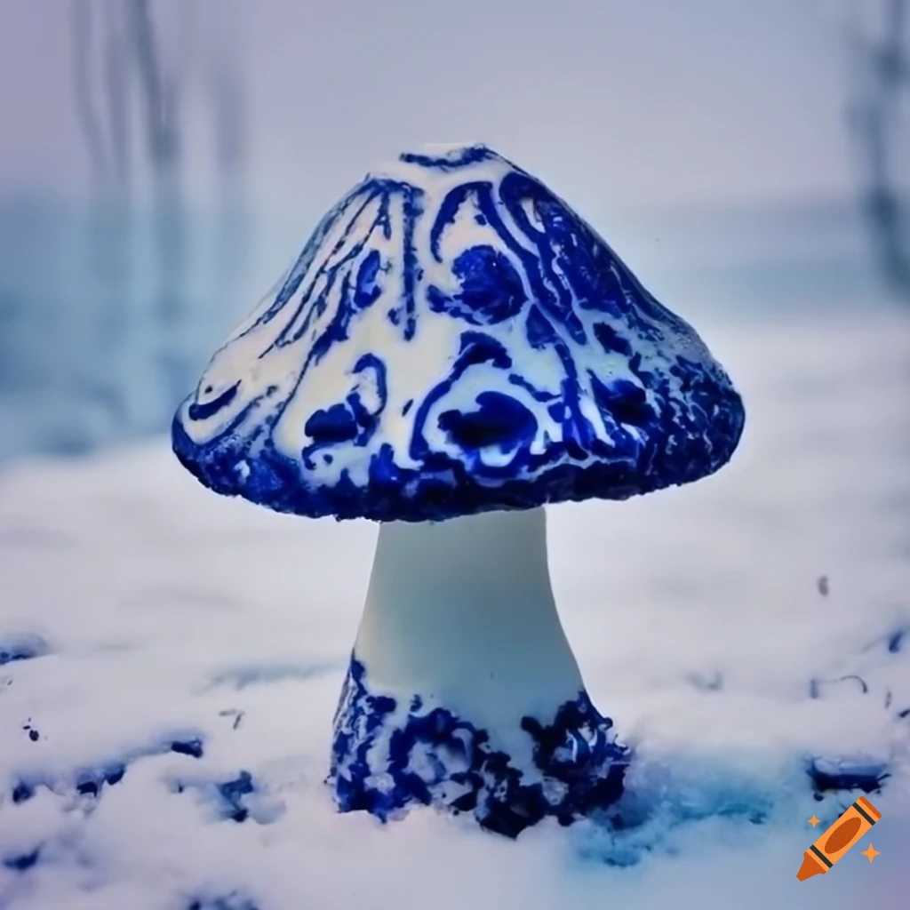 Gzhel mushroom on snow