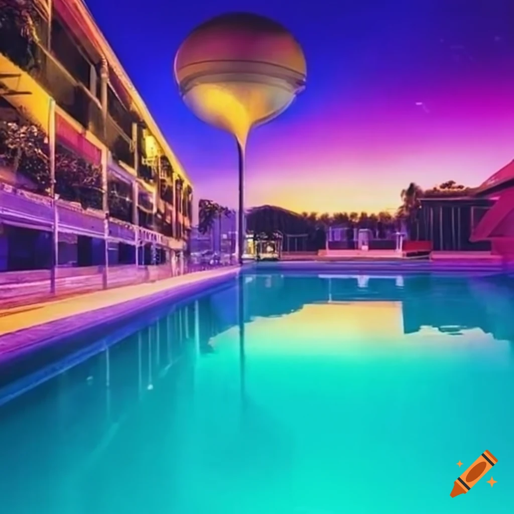 Motel pool postcard on Craiyon