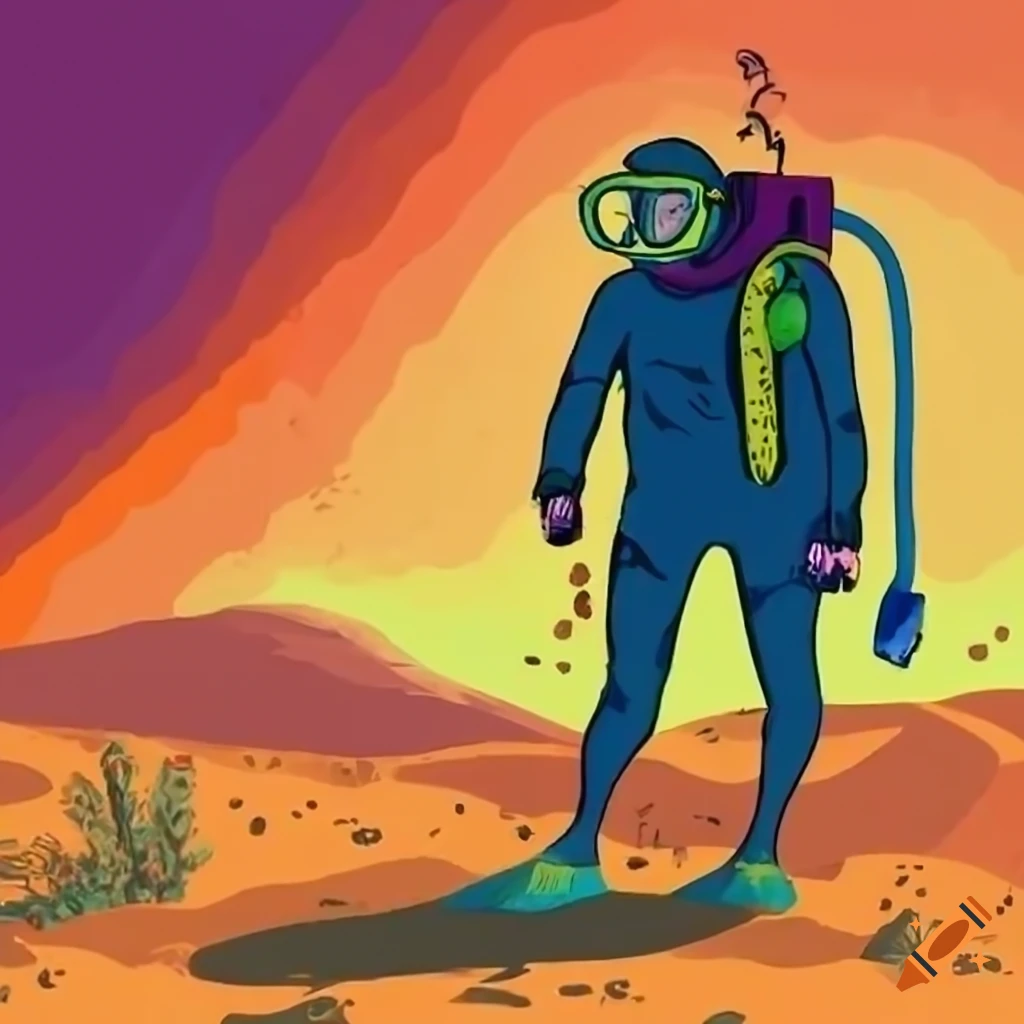 humorous image of a scuba diver in the desert