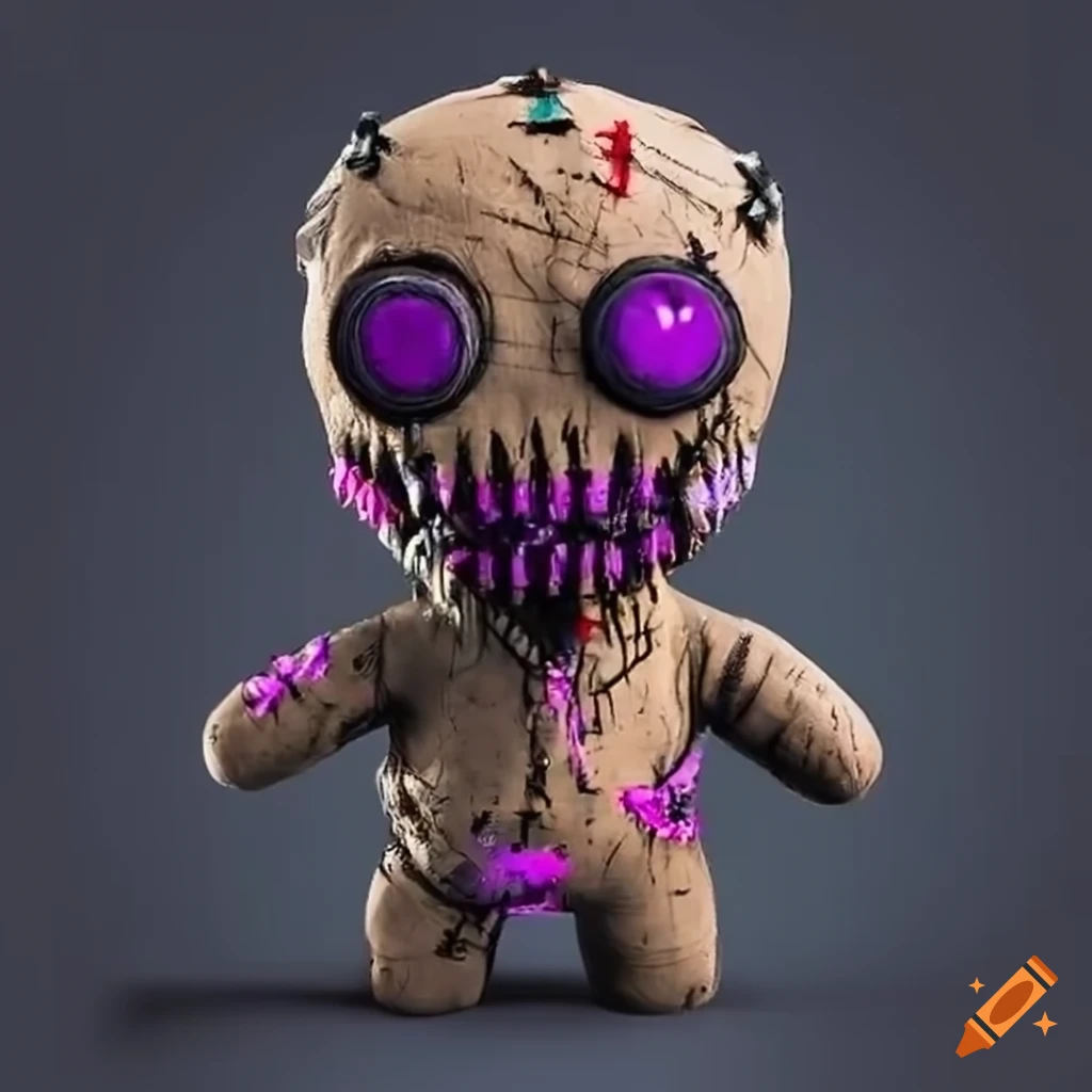 cyberpunk voodoo doll with a sinister smile