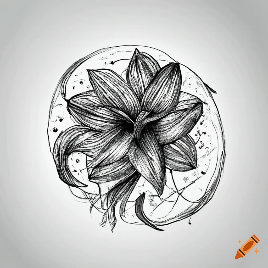 White Tattoo Sketch Of Amaryllis Flower