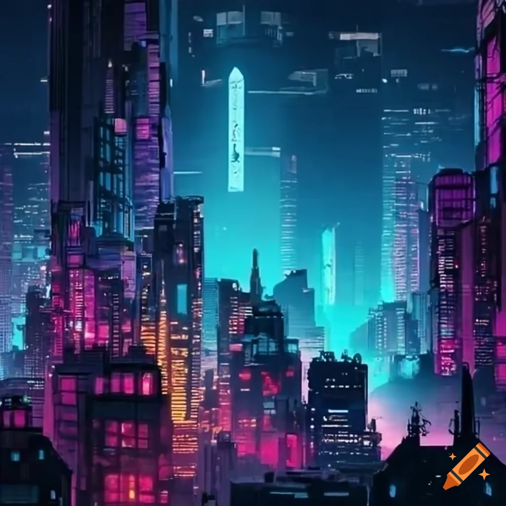 Neon dystopian cityscape