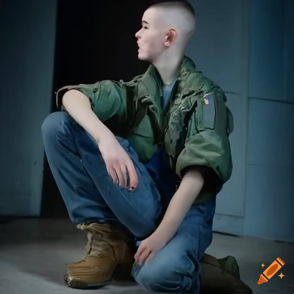 masculine youth in a submissive posture