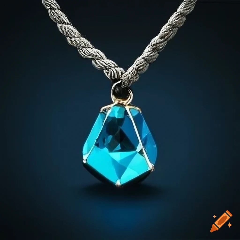 Blue gemstone pendant on a black rope necklace on Craiyon