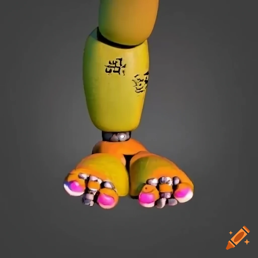 Close-up of chica's orange feet from five nights at freddy's