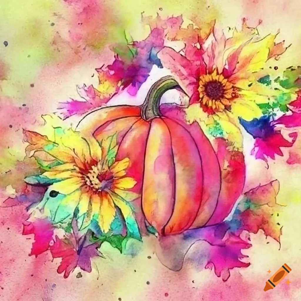 tattoo of a pumpkin with maple leaves and sunflower