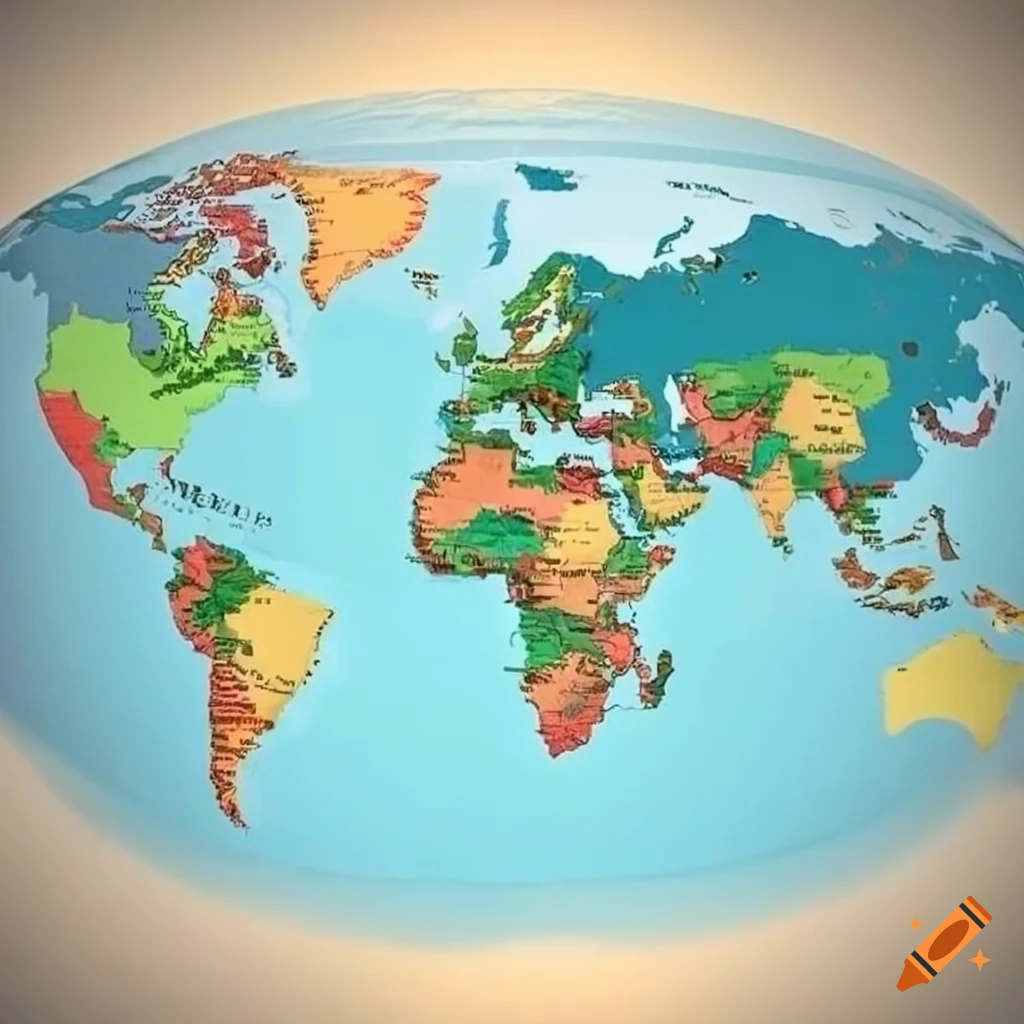 World map divided into different regions