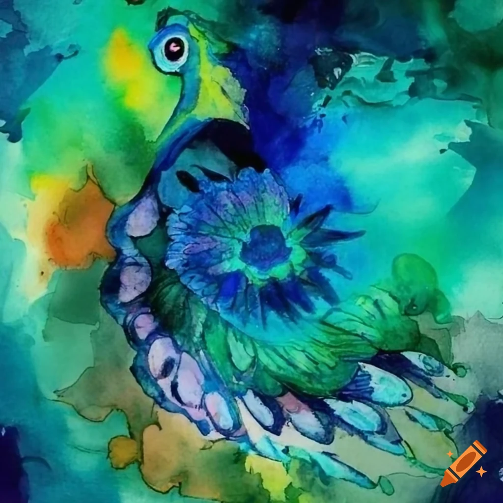 abstract watercolor painting of a peacock