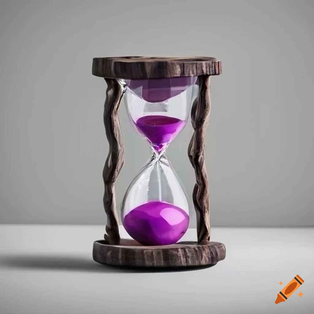 hourglass made of black wood and glass with purple gas