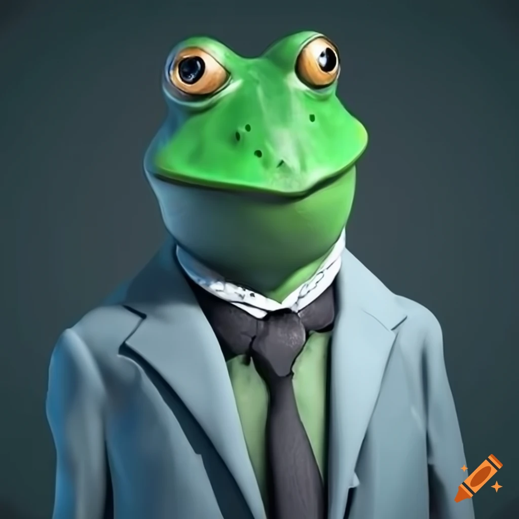 illustration of a humanoid frog in a suit