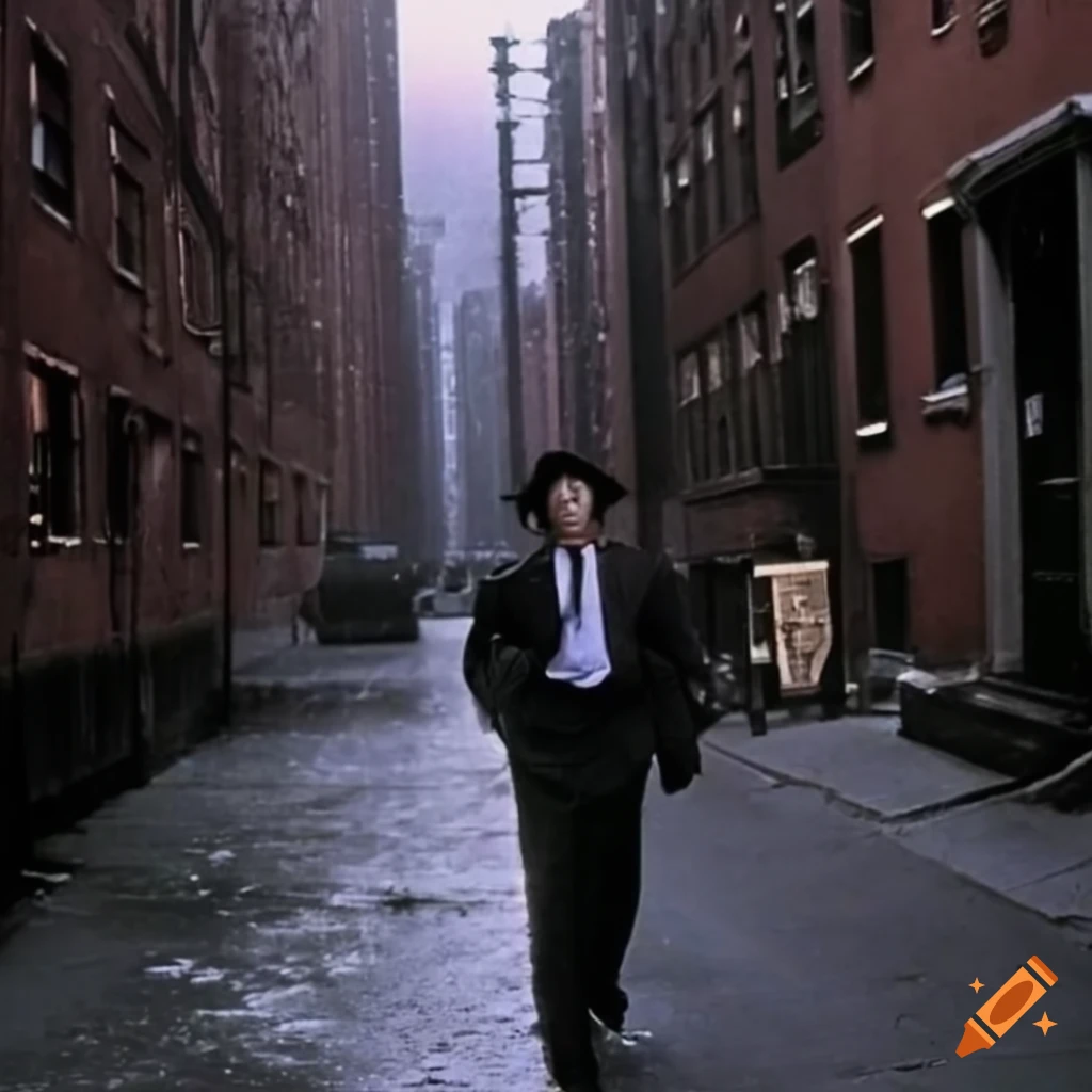 Dark and rainy New York back alley in a noir movie on Craiyon
