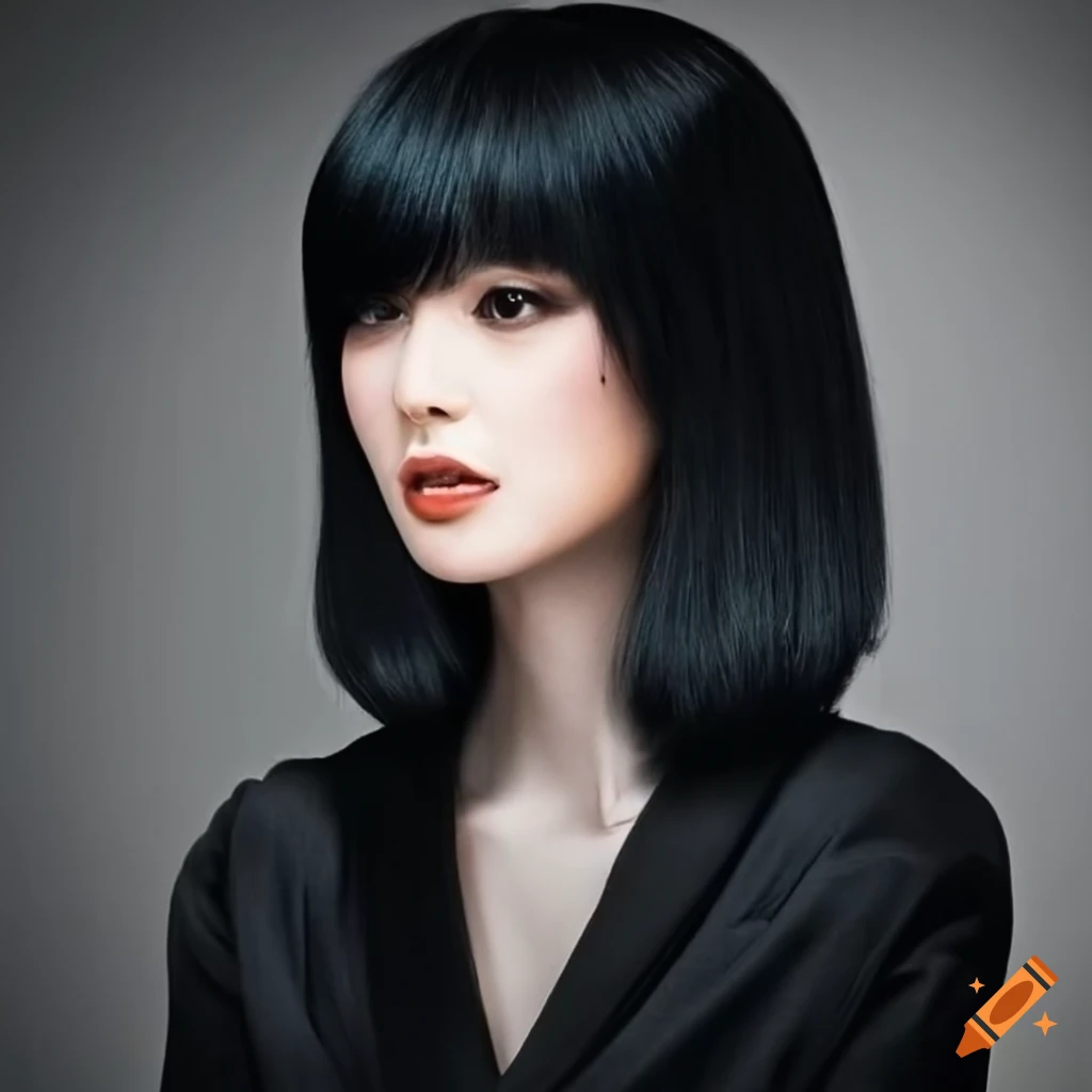 Elegant black-haired receptionist in professional attire on Craiyon