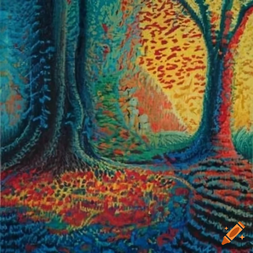 medieval tapestry inspired by Yves Tanguy, Signac, and Seurat