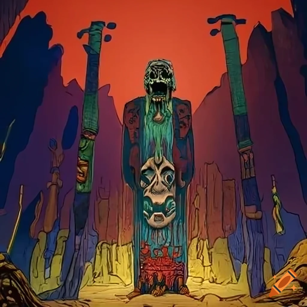 illustration of Santa Muerte tarot card with Totem Poles of the Dead