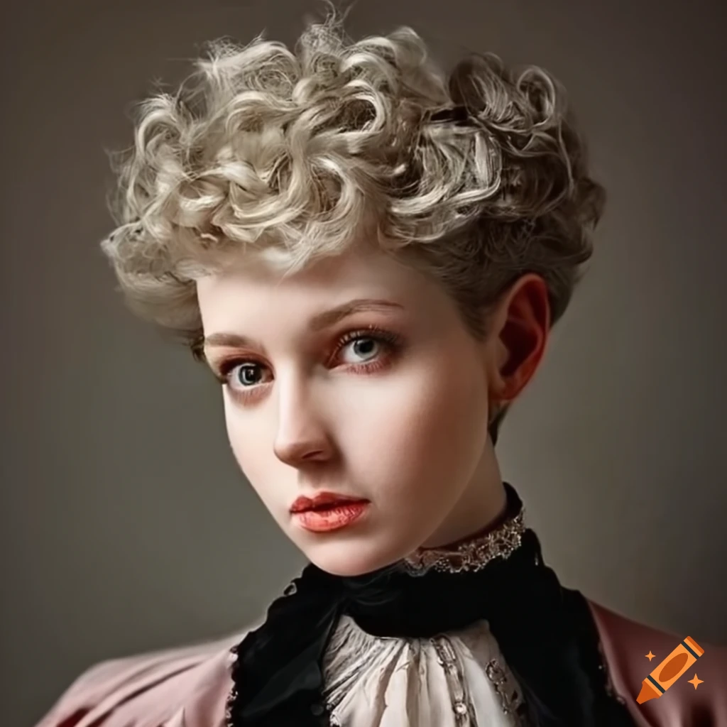 portrait of a Polish Victorian lady with curly pixie haircut