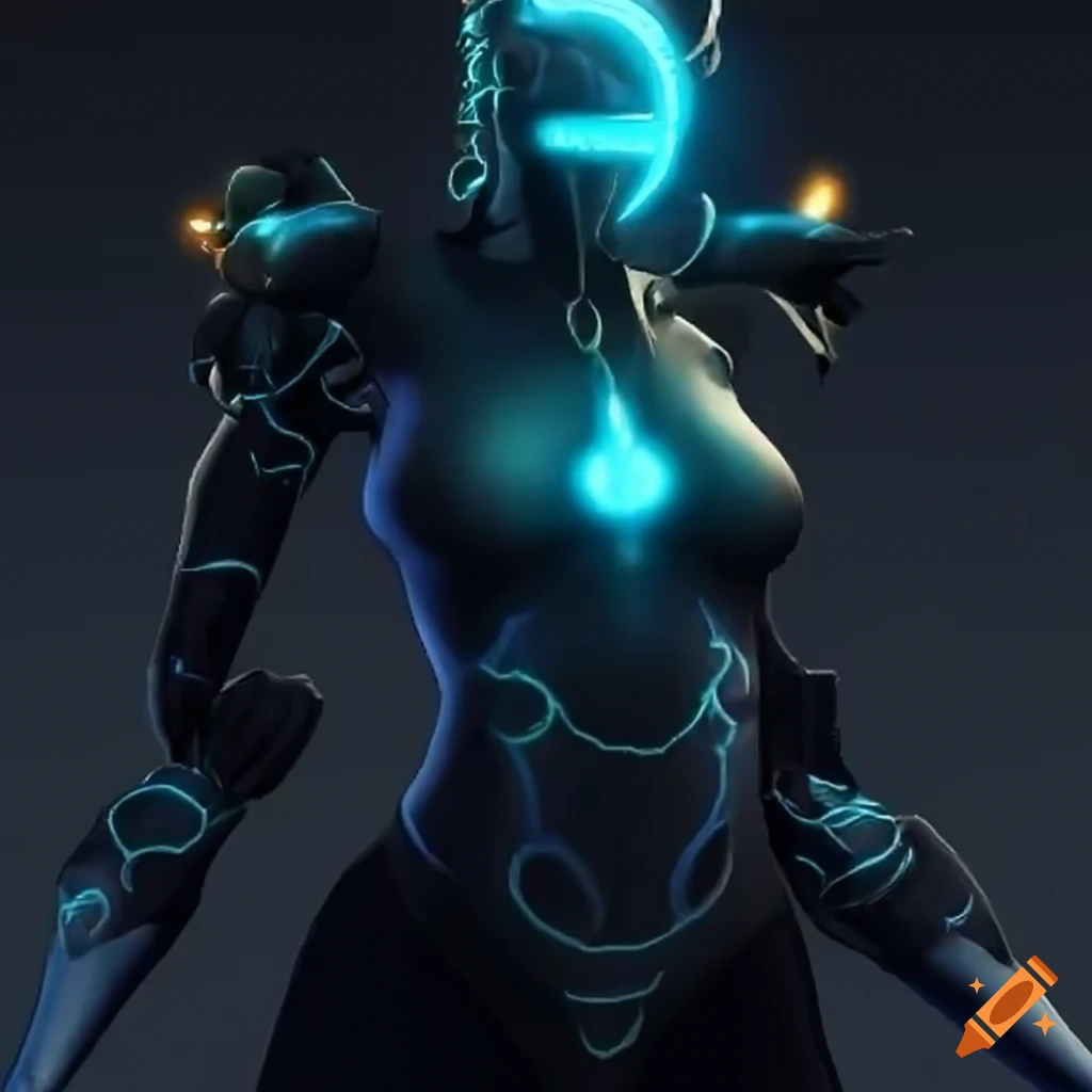 Character design in t-pose with glowing eyes