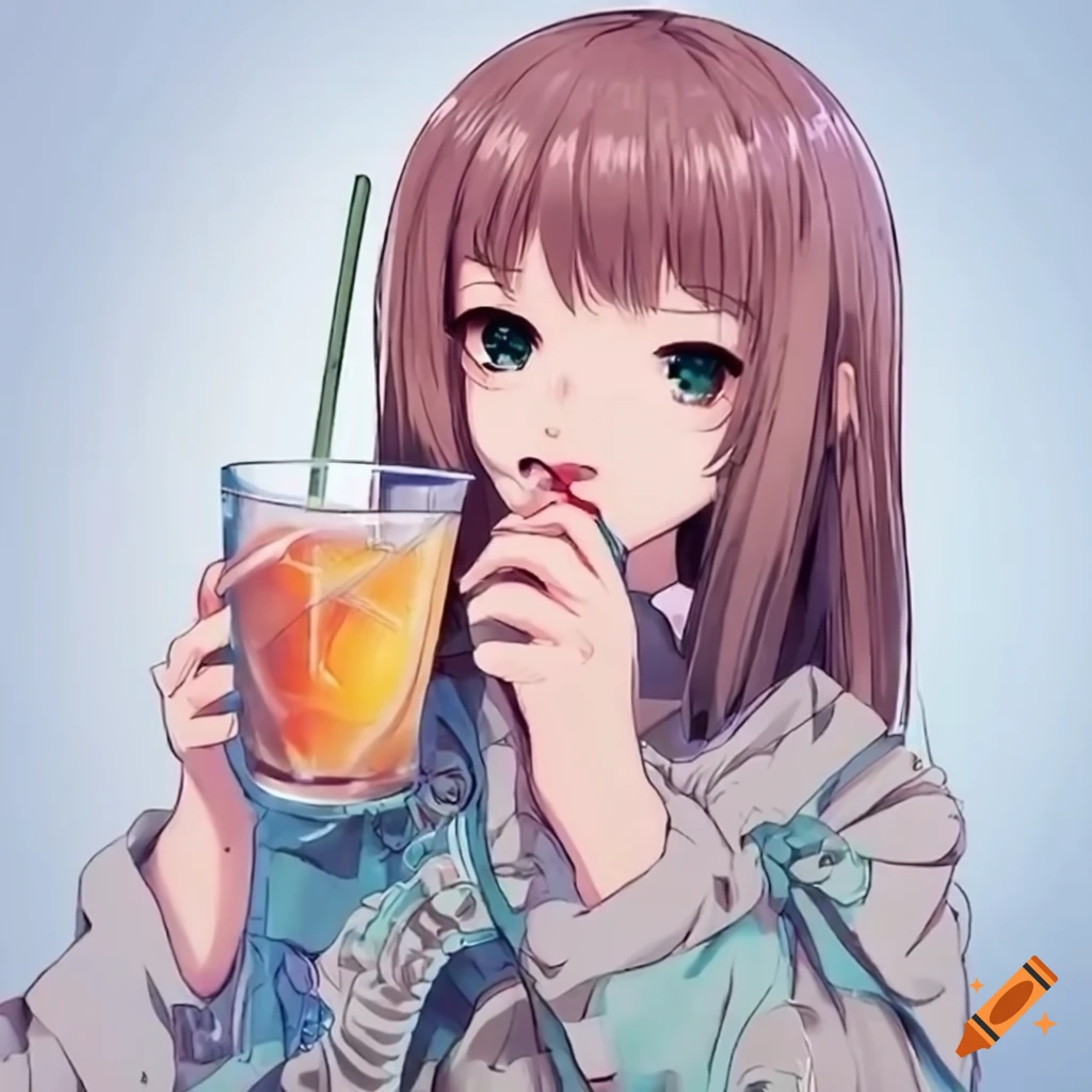 Anime Girl Drinking Boba Tea · Creative Fabrica