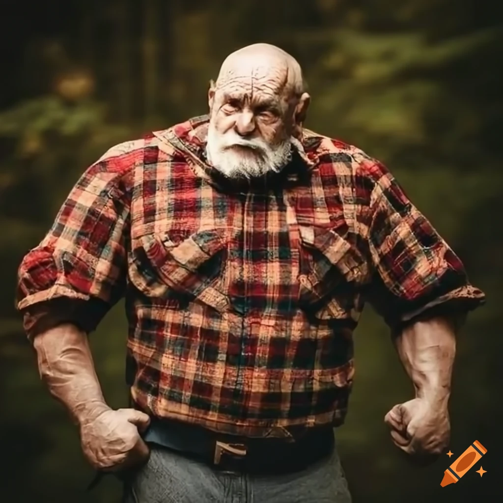 photo of a muscular old man in the forest
