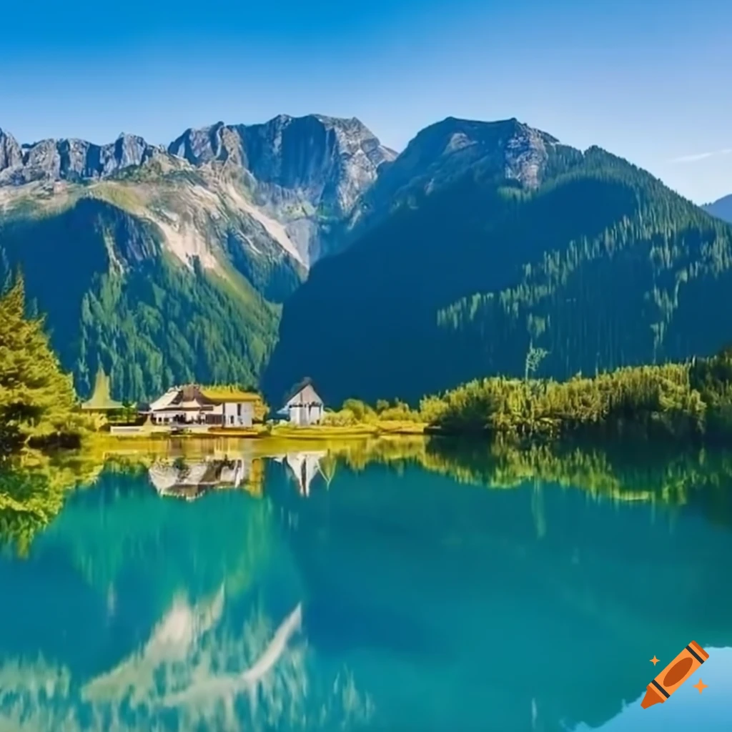 resort next to a scenic blue lake surrounded by mountains