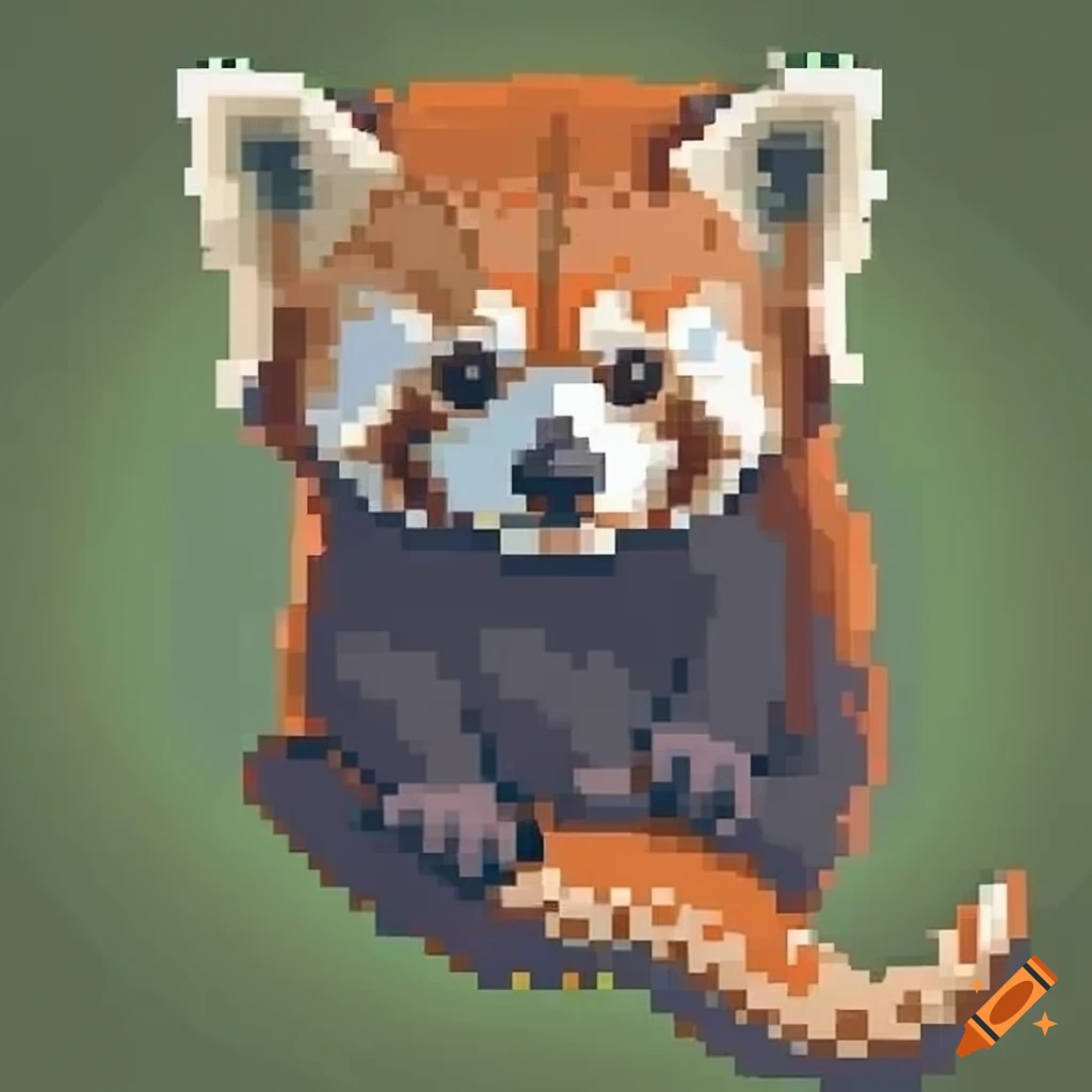 pixel art of a cute baby red panda