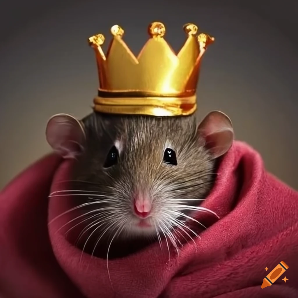 Medieval painting, realistic brown rat wearing a crown