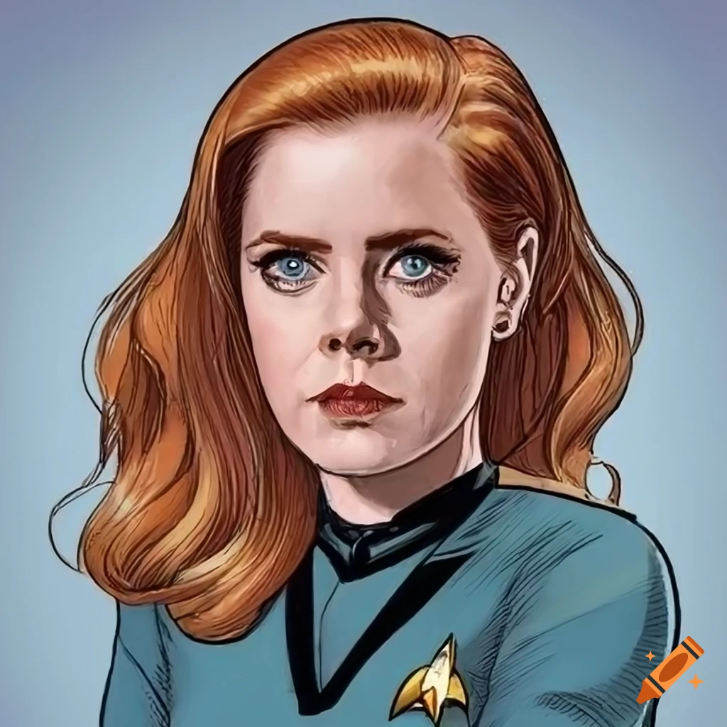 cartoon art of Amy Adams as a starship captain