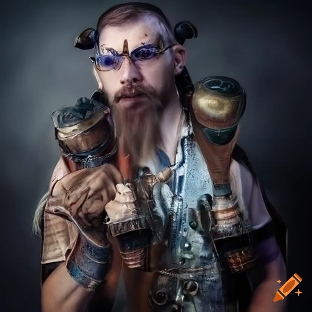 Eccentric mechanic with mystical artifacts on Craiyon