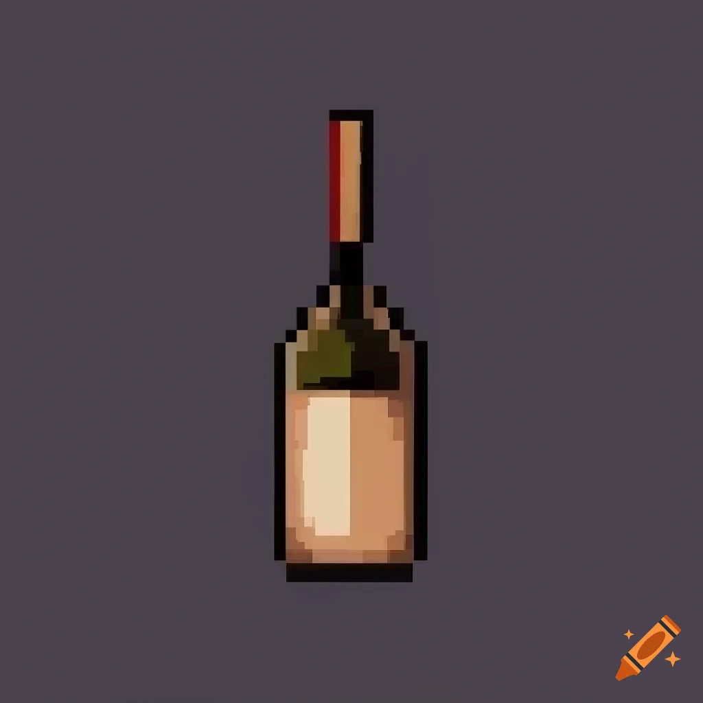pixel art of a wine bottle on dark background