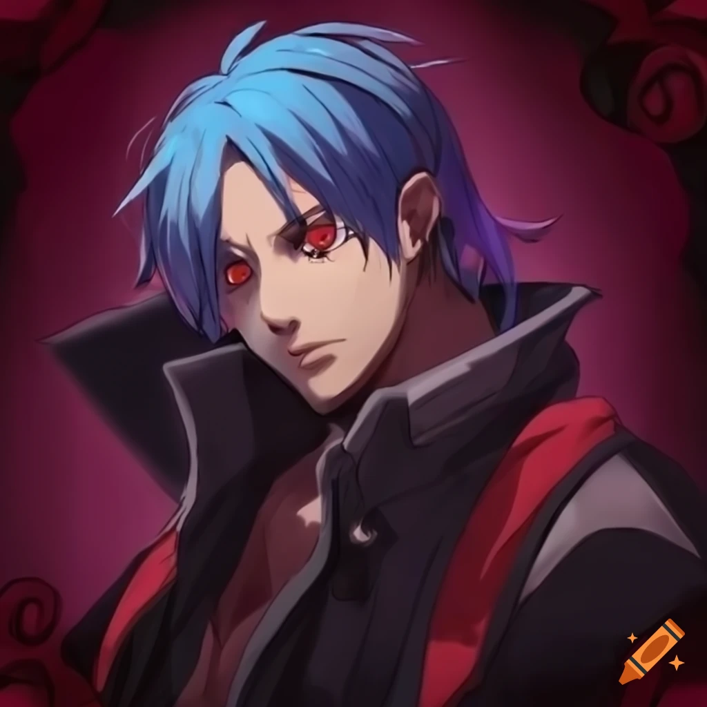character with gothic makeup and blue hair