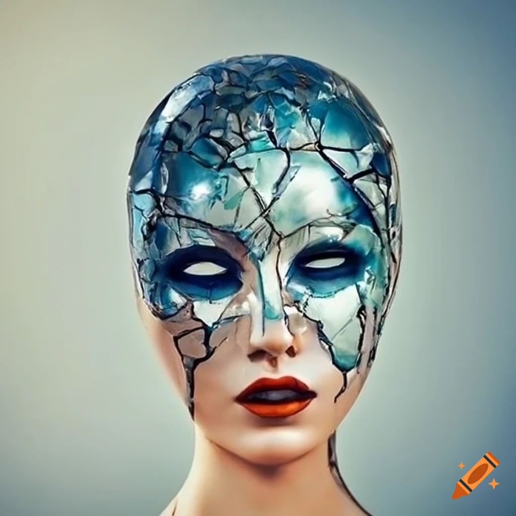 Cracked porcelain mask of a beautiful woman on Craiyon