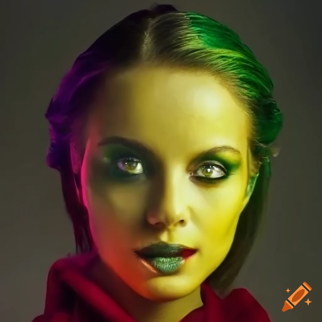 Portrait of a woman with gold skin and green eyes on Craiyon