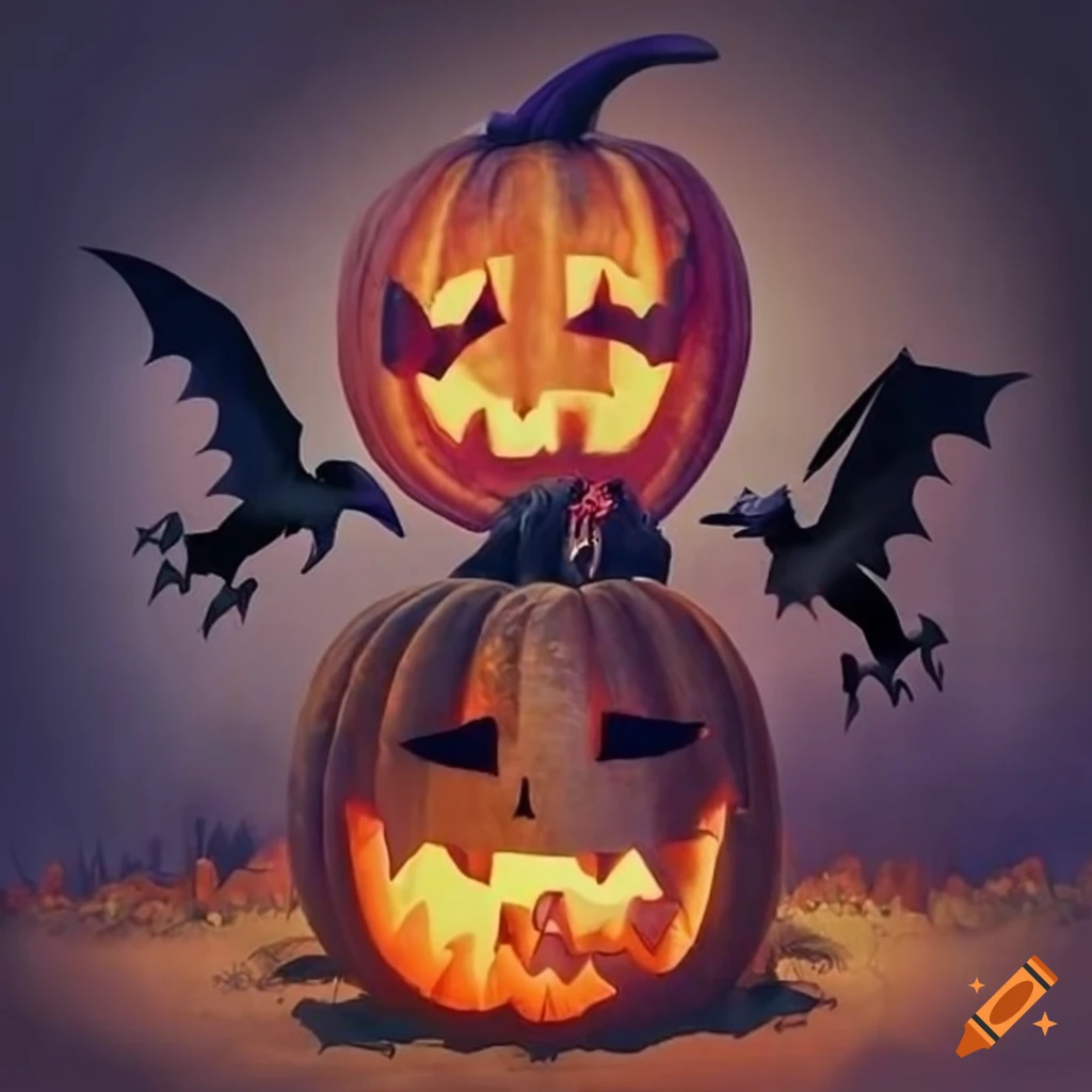 Halloween image with bats and pumpkins