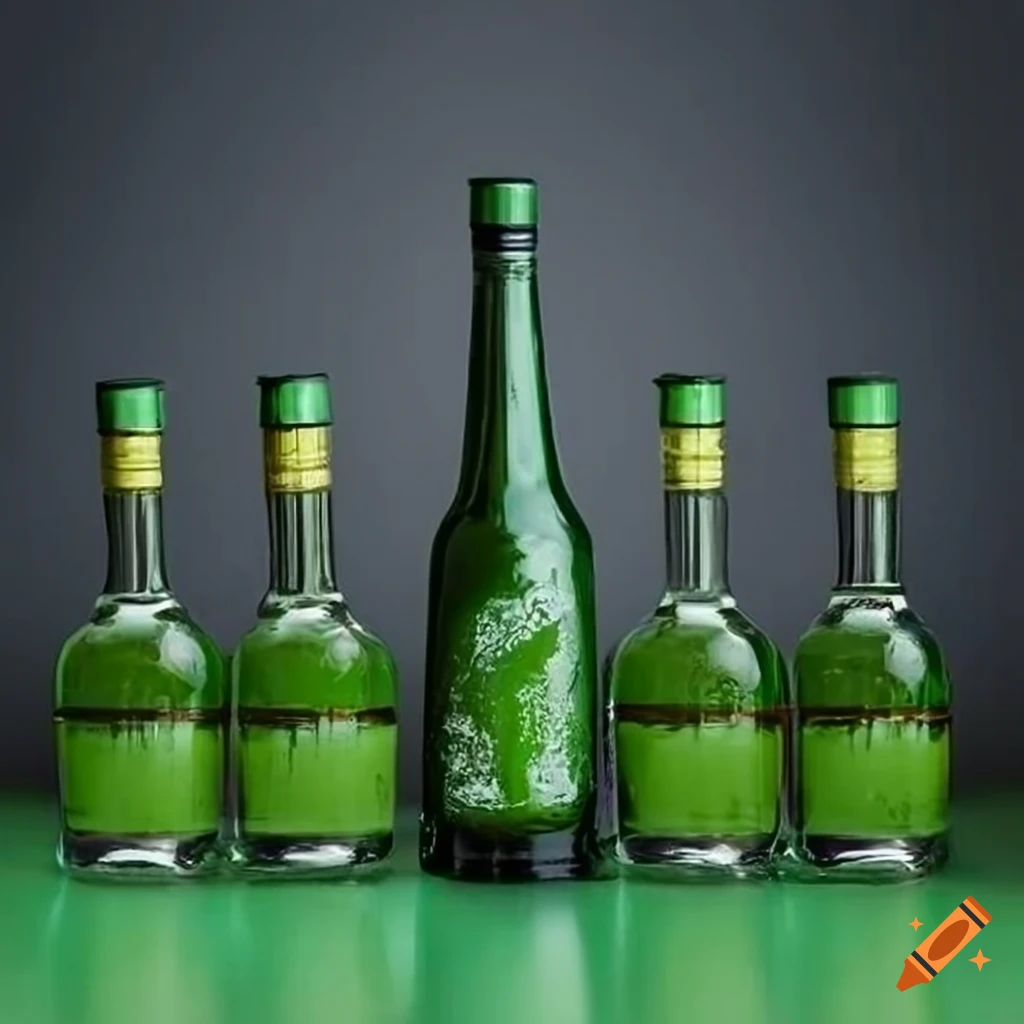 Dark green bottle of the green lagoon alcoholic beverage