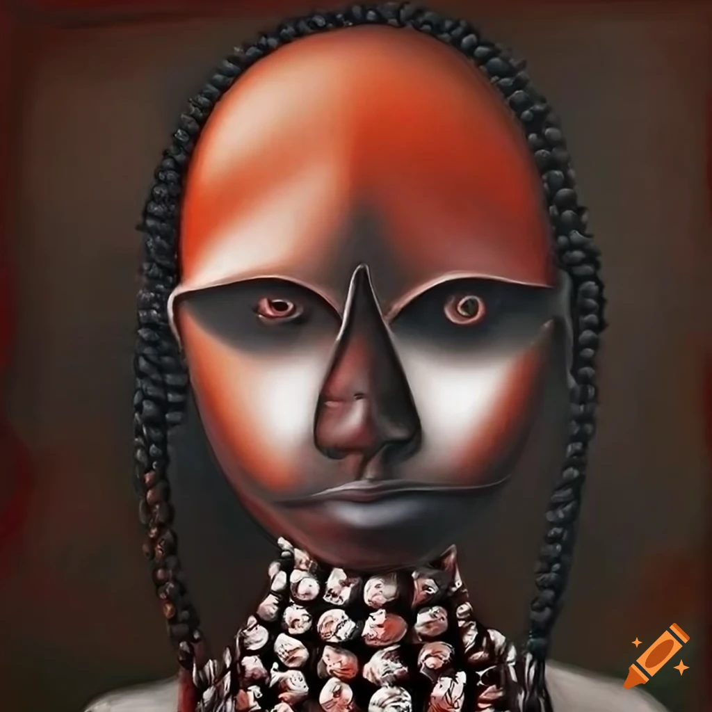 charcoal artwork of a faceless African tribe in surreal style