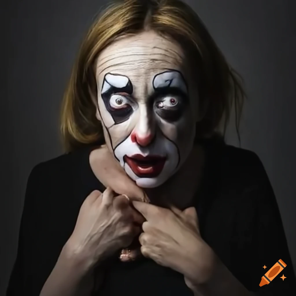 satirical depiction of Giorgia Meloni as a clown