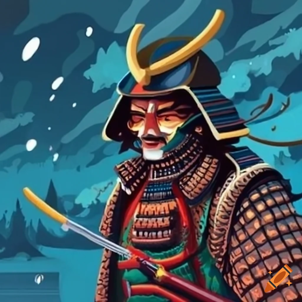 digital art of a Samurai in warm-cold contrast