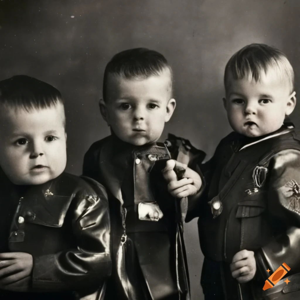 vintage photograph of three boys in sergeant uniforms