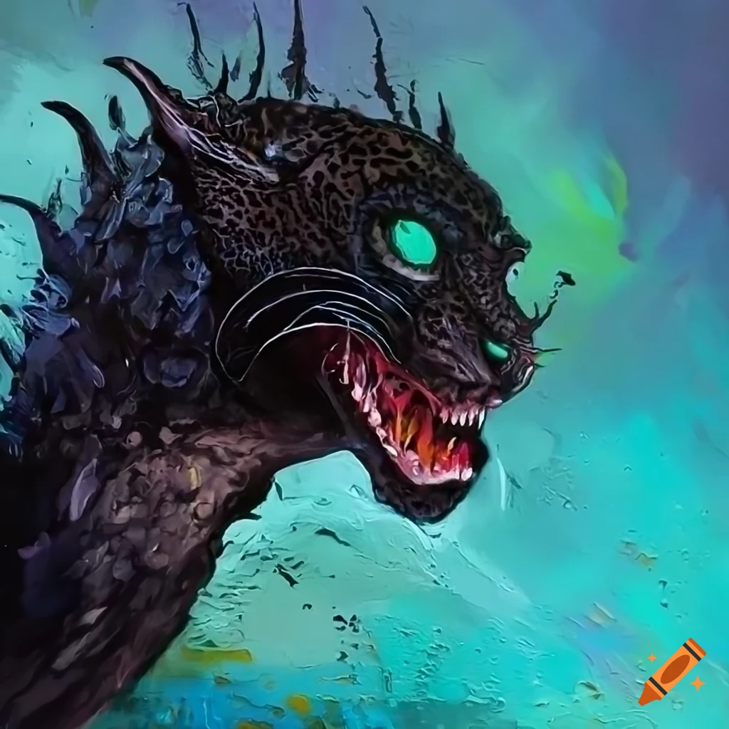 painting of a fierce jaguar with dragon elements