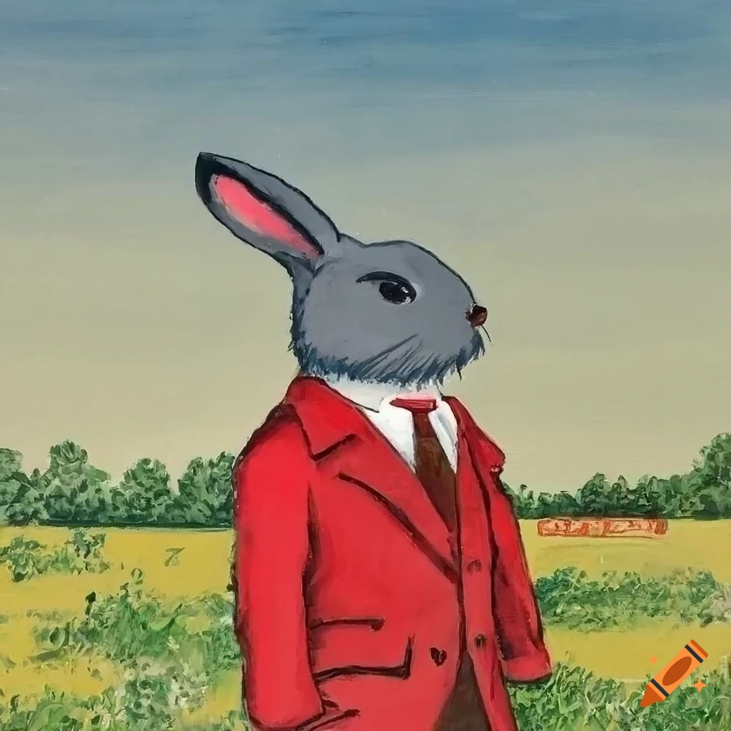 painting of a bunny in a red suit