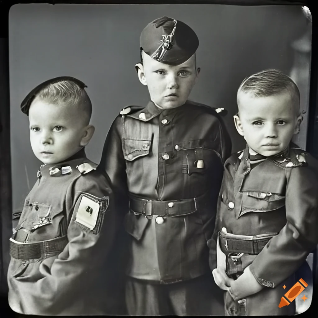 vintage photograph of three boys in sergeant uniforms