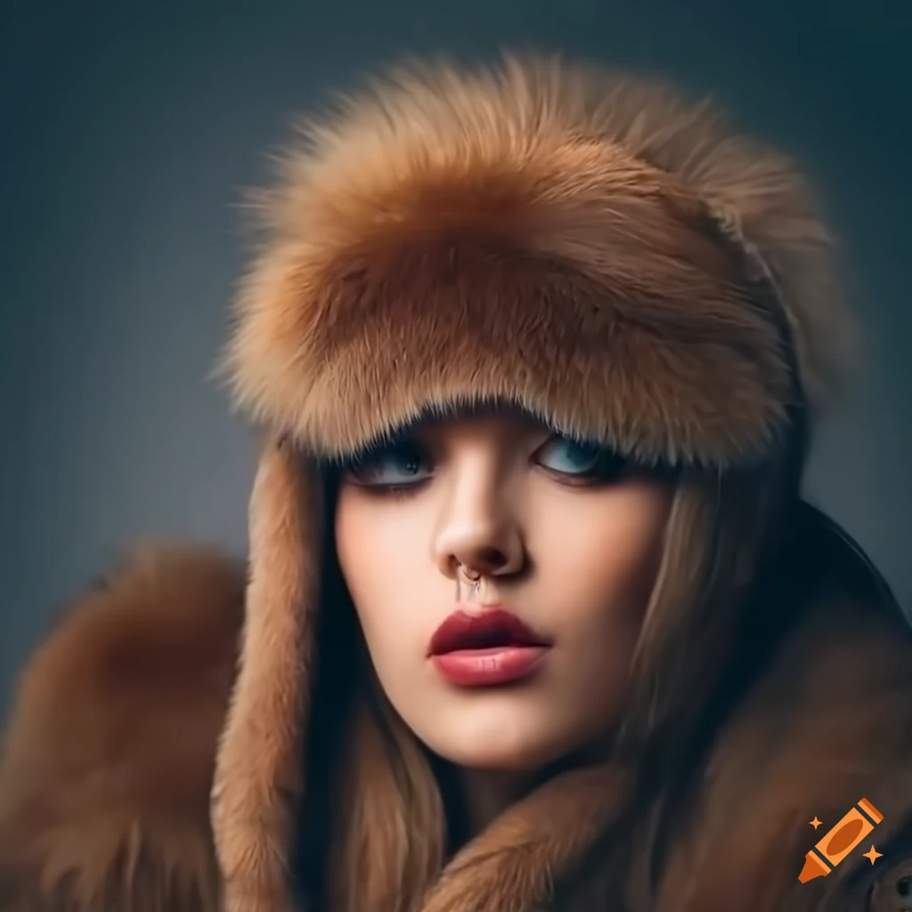 woman in a fashionable fur coat and unique jewelry