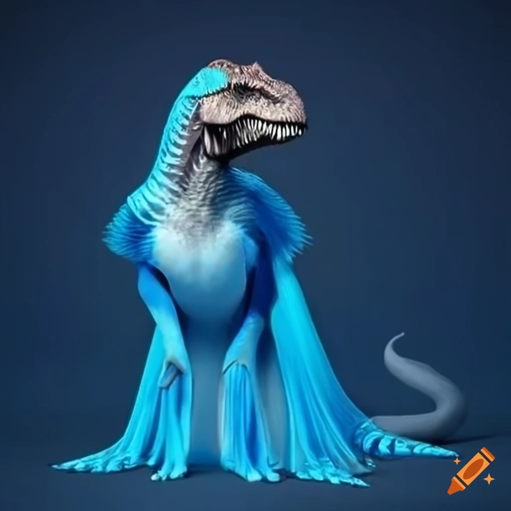 T rex Wearing A Blue Long Dress