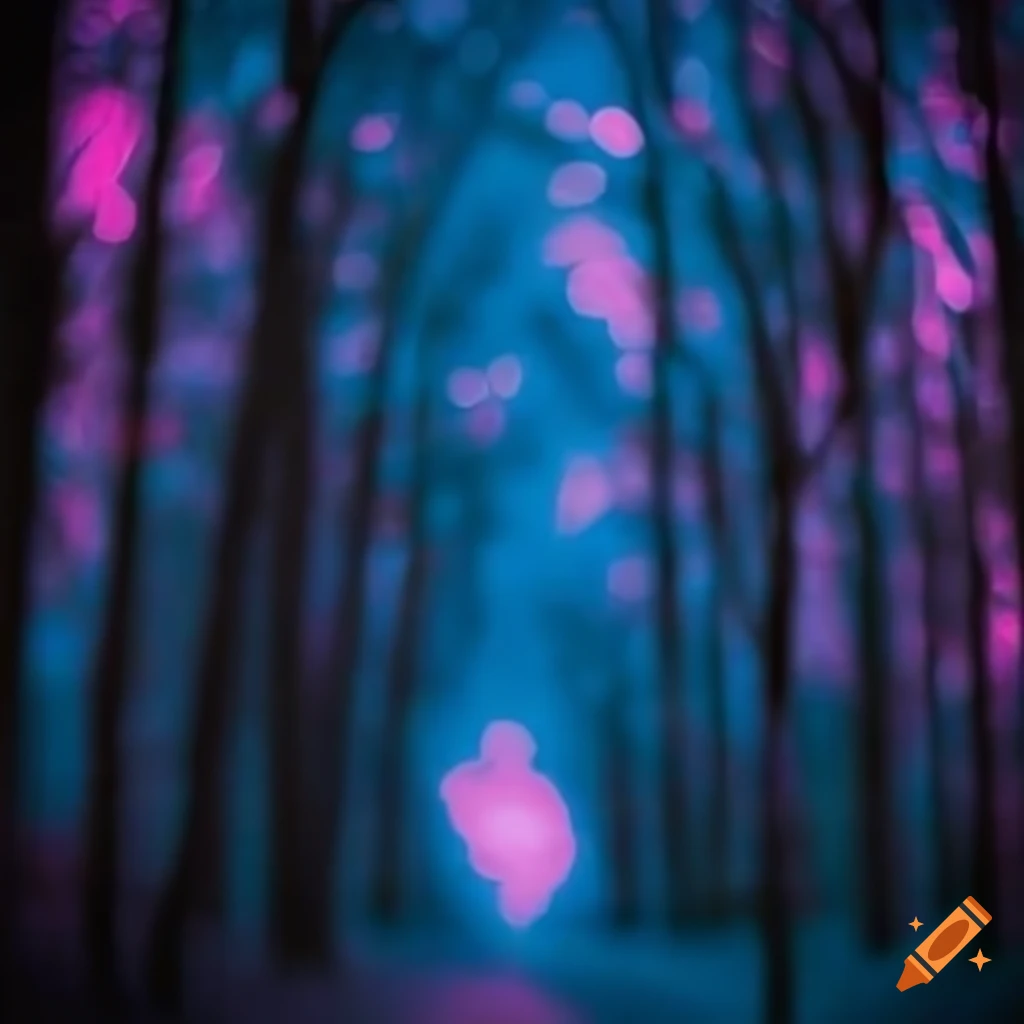 pink and blue haunted forest illustration