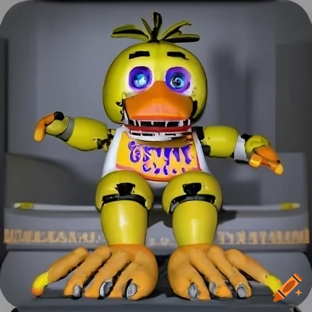 Swap!chica: a yellow chicken fnaf animatronic with a fancy dressed-up 80s  vibe with magenta eyes, a black bowler hat, a simple pink dress, and a  microphone in her hand