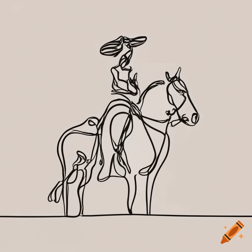simple line drawing of a cowgirl riding a horse