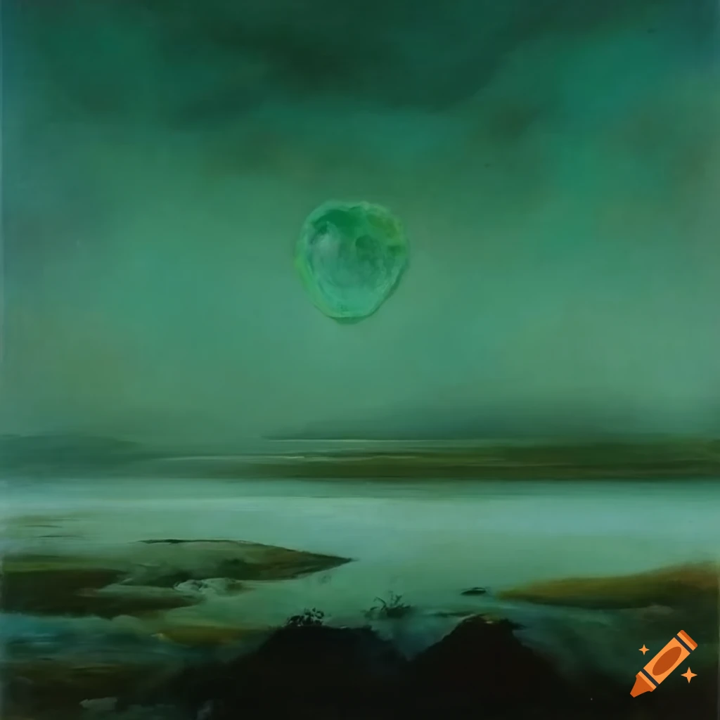 atmospheric painting of a floating gemstone above a moor