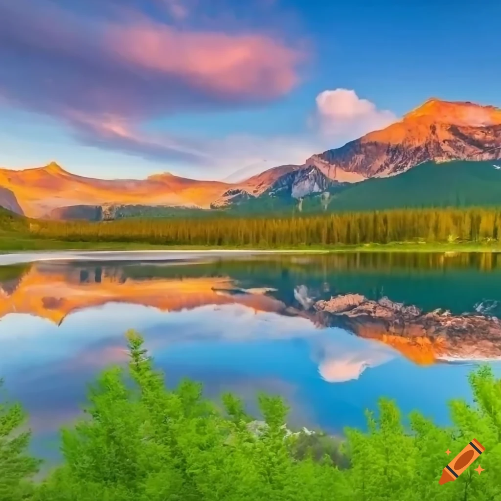 Scenic view of a cascade in idaho with mountains and a lake on Craiyon